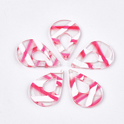 Cellulose Acetate(Resin) Pendants, teardrop, Deep Pink, 36x24x2.5mm, Hole: 1.2mm(KY-T008-24D)