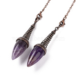 Natural Amethyst Dowsing Pendulums, with Red Copper Plated Brass Chains, Egg Charm, 250~255mm, Hole: 2mm(G-L524-06R-02)