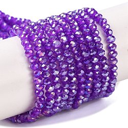 Baking Electroplate Glass Beads Strands, AB Color, Faceted, Rondelle, Blue Violet, 4x3mm, Hole: 1mm, about 105~110pcs/strand, 38~39cm(X-DGLA-A039-J4mm-B05)