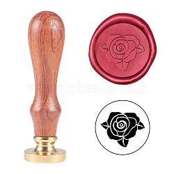 DIY Scrapbook, Brass Wax Seal Stamp and Wood Handle Sets, Flower Pattern, Golden, 8.9cm, Stamps: 2.55x1.4cm(AJEW-WH0096-97A)