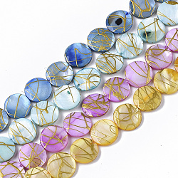 Drawbench Freshwater Shell Beads Strands, Dyed, Flat Round, Mixed Color, 10.5~11.5x2~3mm, Hole: 1mm, about 32pcs/Strand, 14.17 inch~14.45 inch(SHEL-T014-012)