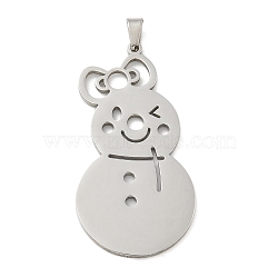 Christmas Theme 304 Stainless Steel Pendants, Laser Cut, Snowman Charm, Stainless Steel Color, 44x22x1.5mm, Hole: 5x3mm(STAS-Q005-01P-05)