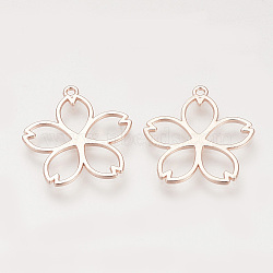 Pendentifs &agrave; fond ouvert en alliage, pour diy uv r&eacute;sine, une r&eacute;sine &eacute;poxy, Bijoux &agrave; fleurs press&eacute;es, Sans cadmium & sans nickel & sans plomb, sakura, or rose, 22x21x1mm, Trou: 1.5mm(PALLOY-R099-31RG-FF)
