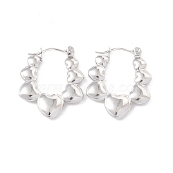 Non-Tarnish 304 Stainless Steel Heart Chunky Hoop Earrings for Women, Stainless Steel Color, 25x20.5x3mm, Pin: 0.6mm(EJEW-I267-09P)