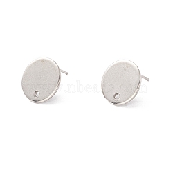 201 Stainless Steel Stud Earring Findings, with 316 Surgical Stainless Steel Pins and Hole, Flat Round, Stainless Steel Color, 12mm, Hole: 1.5mm, Pin: 0.7mm(STAS-P308-09B-P)