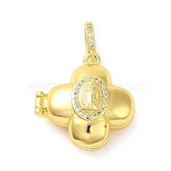 Brass Micro Pave Clear Cubic Zirconia Pendants, Real 16K Gold Plated, Clover, 23.5x22.5x11mm, Hole: 5mm(FIND-Z041-14B)