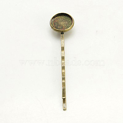 Iron Hair Bobby Pin Findings, with Brass Tray, Nice for DIY Hair Findings, Nickel Free, Antique Bronze, 59~61x13mm(IFIN-G046-AB-NF)