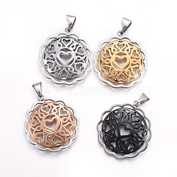 304 Stainless Steel Pendants, Flower with Heart, Mixed Color, 36.7x33.2x5.5mm, Hole: 3.8x8mm(STAS-O124-41M)