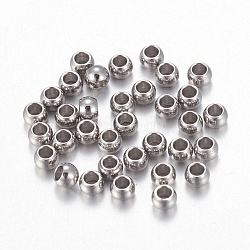 202 Stainless Steel Beads, Round, Stainless Steel Color, 2x1.5mm, Hole: 1mm(X-STAS-F170-07P-B)
