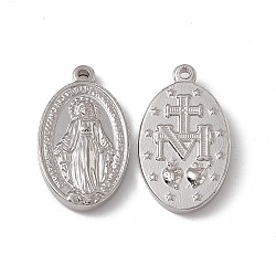 201 Stainless Steel Pendants, Oval with Saint Charm, Stainless Steel Color, 27.5x16x3.5mm, Hole: 2mm(STAS-J401-VC618)