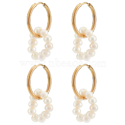 2 Pairs Natural Pearl Beaded Ring Dangle Hoop Earrings for Girl Women, Golden, 33mm, Pin: 1mm(EJEW-NB0001-06)
