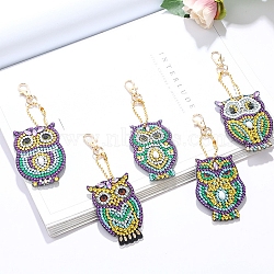 DIY Owl Keychain Diamond Painting Kits, Including Acrylic Board, Bead Chain, Clasps, Resin Rhinestones, Pen, Tray & Glue Clay, Mixed Color, 80x50mm(DIAM-PW0004-124)