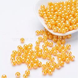 Eco-Friendly Poly Styrene Acrylic Beads, AB Color Plated, Round, Gold, 8mm, Hole: 1mm, about 2000pcs/500g(PL425-C13)