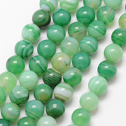 Natural Striped Agate/Banded Agate Bead Strands, Round, Grade A, Dyed & Heated, Medium Sea Green, 8mm, Hole: 1mm, about 47pcs/strand, 15 inch(X-G-K166-13-8mm-01)