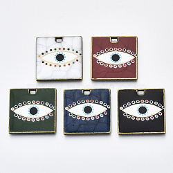 Printed Alloy Pendants, with Enamel, Cadmium Free & Lead Free, Square with Evil Eye, Antique Bronze, Mixed Color, 25x25x3mm, Hole: 3x2mm(ENAM-N050-14)