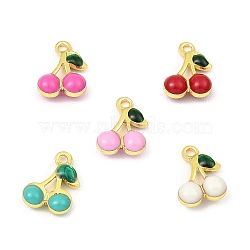 Brass Enamel Charms, Real 18K Gold Plated, Long-Lasting Plated, Lead Free & Cadmium Free, Cherry Charm, Mixed Color, 10x7x3mm, Hole: 1.2mm(KK-K337-01G)