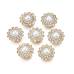 Sew on Rhinestone, with Iron Prong Settings, ABS Imitation Pearl, Flower, White, 14x8mm, Hole: 1mm(RGLA-S030-04-A01)