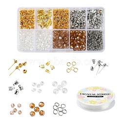 DIY Jewelry Making Kits, Including Bicone Glass Beads, Iron Findings and Elastic Crystal Thread, Mixed Color, Beads: 4x4mm, 6x5mm, Hole: 1mm, 340pcs/set(DIY-YW0003-17)