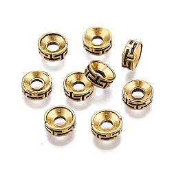 Tibetan Style Spacer Beads, Flat Round, Cadmium Free & Nickel Free & Lead Free, Antique Golden, 7.5x3mm, Hole: 2.5~3mm, about 2000pcs/1000g(TIBEP-S315-46AG-NR)