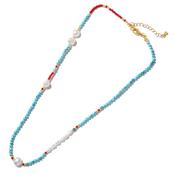 Natural Turquoise & Pearl Beaded Necklaces for Women, Turquoise, 16.54 inch(42cm)