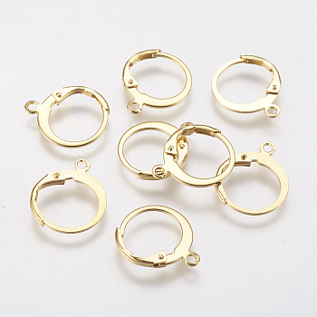 304 Stainless Steel Leverback Earring Findings, with Loop, Real 18K Gold Plated, 14.5x12x2mm, Hole: 1.2mm