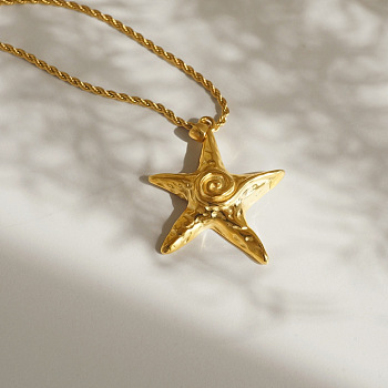 Summer Fashionable Brass Vortex Starfish Pendant Necklaces for Women, Golden, 15.75 inch(40cm)