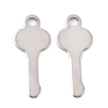 201 Stainless Steel Pendants, Key, Stainless Steel Color, 24.5x10x0.8mm, Hole: 2.2mm