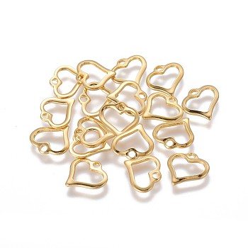 304 Stainless Steel Open Heart Charms, Hollow, Golden, 10.5~11x11x1~1.4mm, Hole: 1~1.5mm