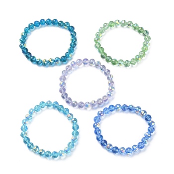 Sparkling Glass Round Beaded Stretch Bracelets for Women, Mixed Color, Inner Diameter: 2-1/8 inch(5.4cm)