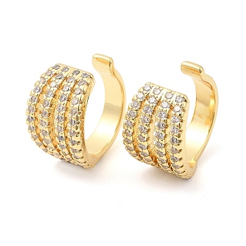 Cubic Zirconia Cuff Earrings, Brass Split Earrings for Non Piercing, Long-Lasting Plated, Lead Free & Cadmium Free, Real 18K Gold Plated, 14.5x14.5x9.5mm