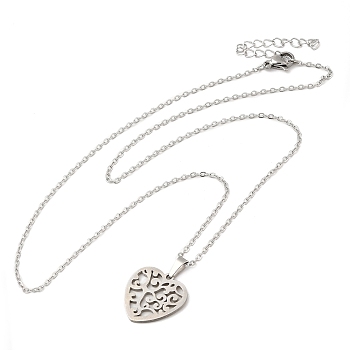 306 Stainless Steel Pendant Necklace for Women, Tree, 17.76 inch(45.1cm), pendants: 17.5x17mm.