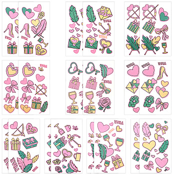 20 Sheets Luminous Water Proof Removable Temporary Tattoos Stickers, Body Art Paper Stickers, Heart, 12x6.9x0.02cm