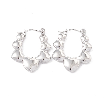 304 Stainless Steel Heart Chunky Hoop Earrings for Women, Stainless Steel Color, 25x20.5x3mm, Pin: 0.6mm