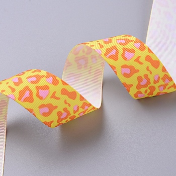 Leopard Printed Grosgrain Ribbons, for Hair Bows, Headbands, Gift Wrapping, Yellow, 1 inch(25mm), about 100yards/roll(91.44m/roll)