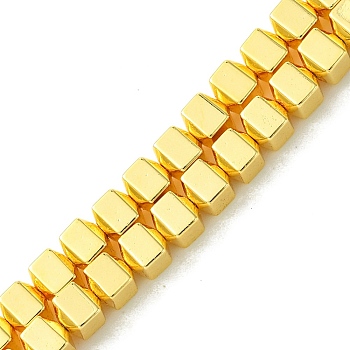 Electroplated Synthetic Non-Magnetic Hematite Beads Strands, Cube, Golden Plated, 4x4x4mm, Hole: 0.9mm, about 100pcs/strand, 15.98''(40.6cm)