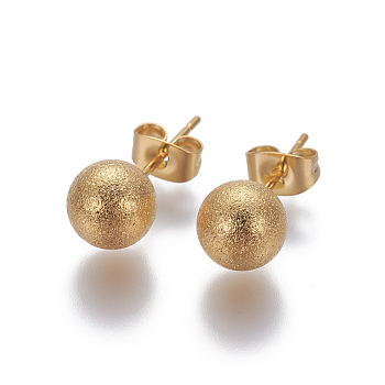 304 Stainless Steel Ear Studs, Hypoallergenic Earrings, Textured, with Ear Nuts, Round, Golden, 20x8mm, Pin: 0.7mm
