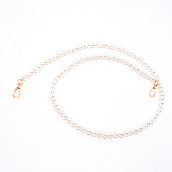 White Acrylic Round Beads Bag Handles, with Zinc Alloy Swivel Clasps and Steel Wire, for Bag Replacement Accessories, Light Gold, 100cm