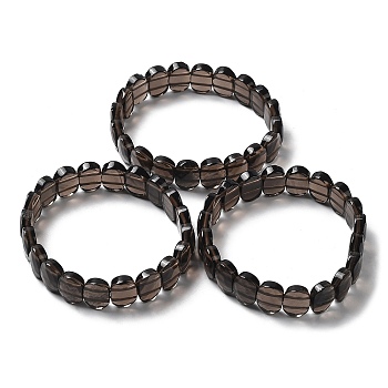 Natural Smoky Quartz Beaded Stretch Bracelet, Gemstone Jewelry for Women, Oval, Inner Diameter: 2-1/8 inch(5.4~5.5cm)