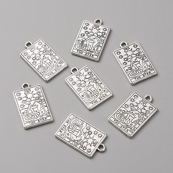 Zinc Tibetan Style Alloy Pendants, Antique Silver, Rectangle with Tarot Cards Pattern, The Star XVII, 23x14x1.5mm, Hole: 1.8mm