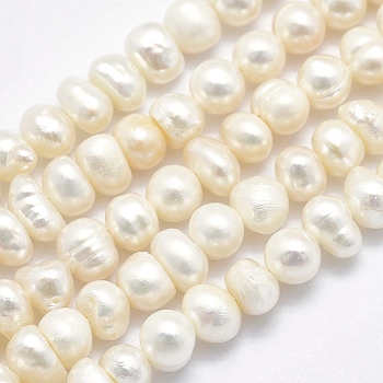 Natural Cultured Freshwater Pearl Beads Strands, Potato, Beige, 5~6x4~5mm, Hole: 0.8mm, about 84pcs/strand, 13.5 inch(34.2cm)