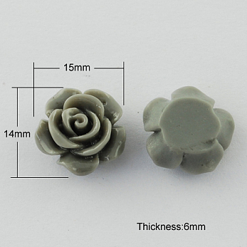Resin Cabochons, Flower, Dark Gray, 14x15x6mm