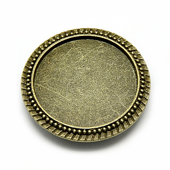 Tibetan Style Alloy Brooch Findings, Brooch Base Settings, Cadmium Free & Nickel Free & Lead Free, Flat Round, Antique Bronze, Tray: 25mm, 32mm, Pin: 0.8mm
