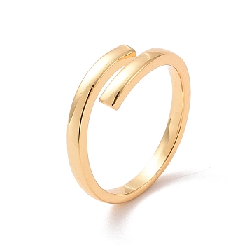 Brass Simple Line Wrap Open Cuff Ring for Women, Cadmium Free & Lead Free, Real 18K Gold Plated, US Size 6 3/4(17.1mm)