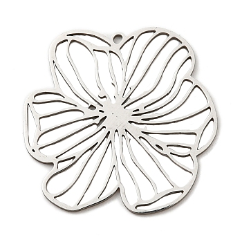 201 Stainless Steel Pendants, Laser Cut, Flower Charm, Stainless Steel Color, 29.5x30x1mm, Hole: 1.2mm