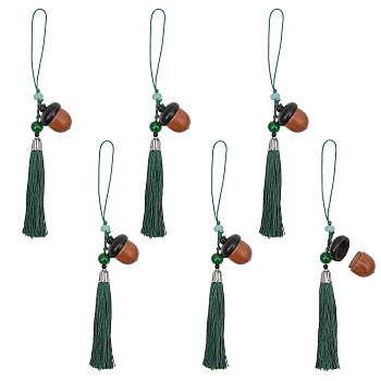Sandalwood Acorn Pendants Decorations, Tassel for Keychain Backpack Mobile Phone Ornaments, Green, 180mm