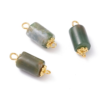 Natural Indian Agate Link Connectors, with Alloy Daisy Spacer Beads and Iron Eye Pin, Golden, Column, 20~21x8mm, Hole: 1.8~2.6mm
