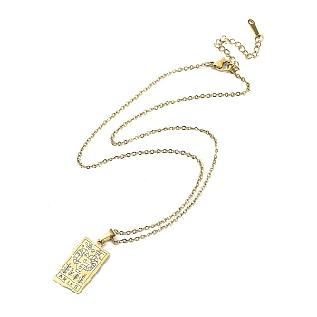 Rectangle with Twelve Constellations Pendant Necklaces, 304 Stainless Steel Cable Chains Necklaces, Golden, Aries, 15.98 inch(40.6cm)