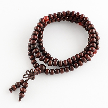 Dual-use Items, Wrap Style Buddhist Jewelry Wood Round Beaded Bracelets or Necklaces, Dark Red, 520mm, 108pcs/bracelet