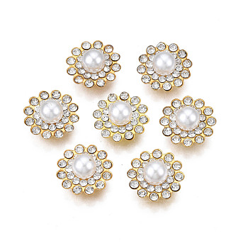 Sew on Rhinestone, with Iron Prong Settings, ABS Imitation Pearl, Flower, White, 14x8mm, Hole: 1mm
