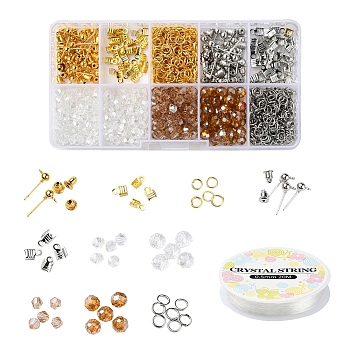 DIY Jewelry Making Kits, Including Bicone Glass Beads, Iron Findings and Elastic Crystal Thread, Mixed Color, Beads: 4x4mm, 6x5mm, Hole: 1mm, 340pcs/set